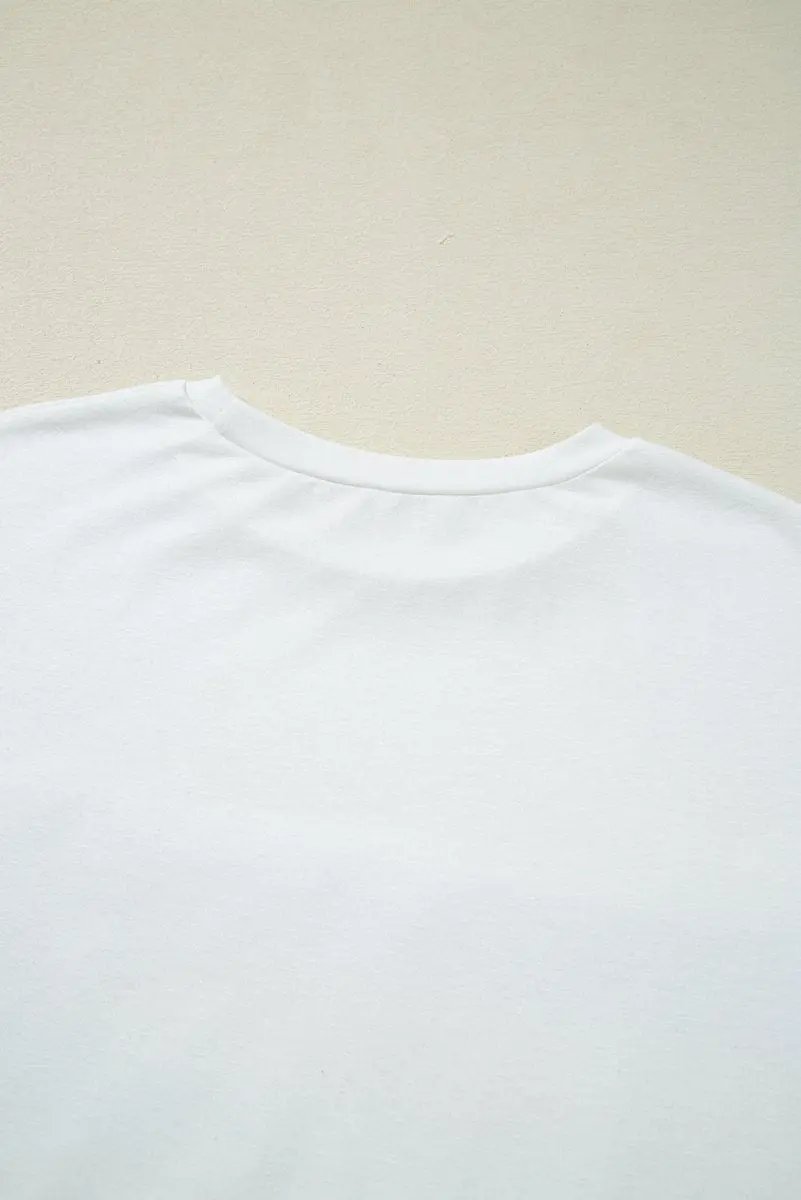 White Sequin Stripes Patchwork Mardi Gras Crew Neck T Shirt - Love Salve